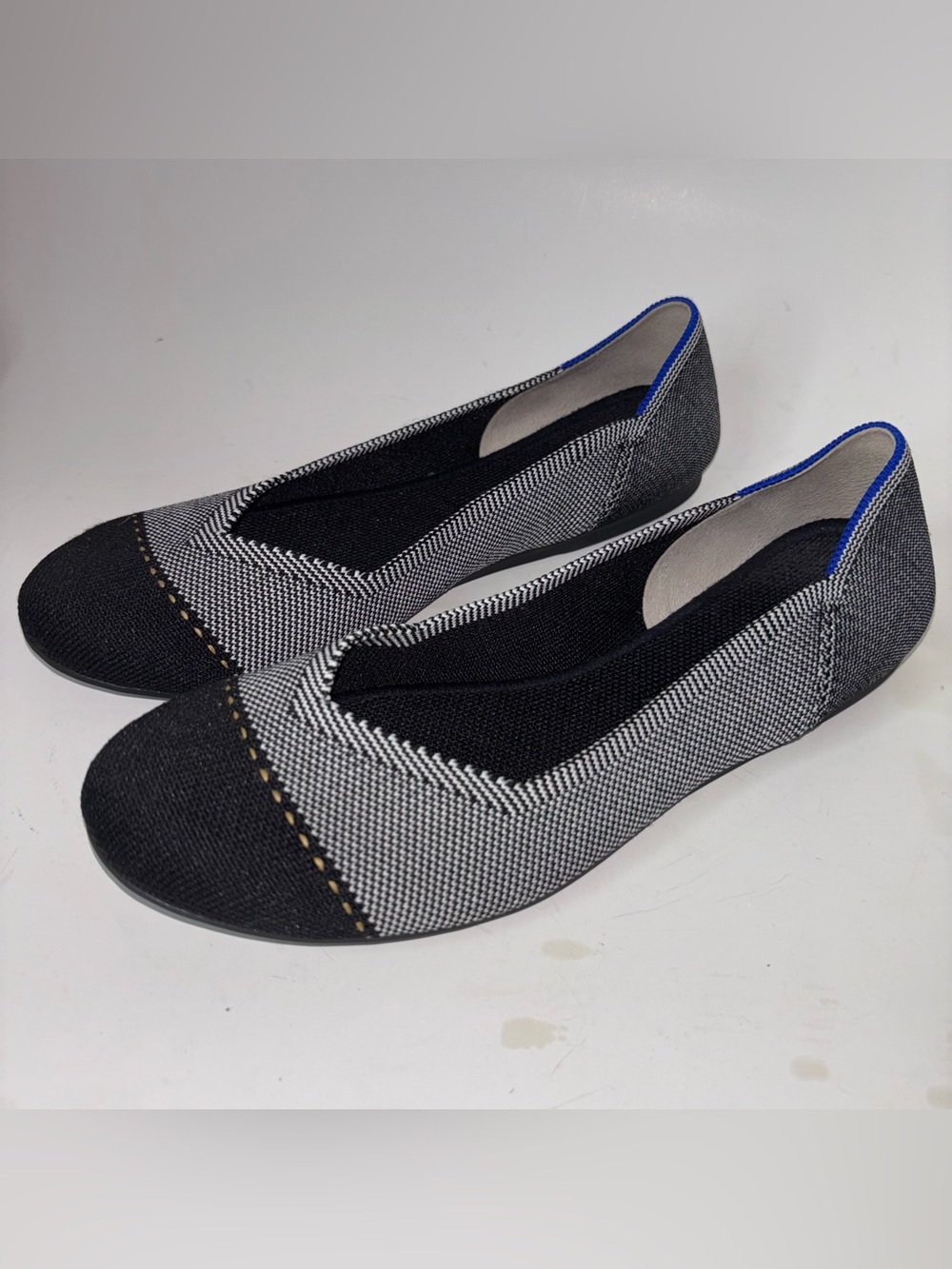 Rothy's The Flat Black White Birdseye Size 9 Black Round Toe Knit Ballet Flats
